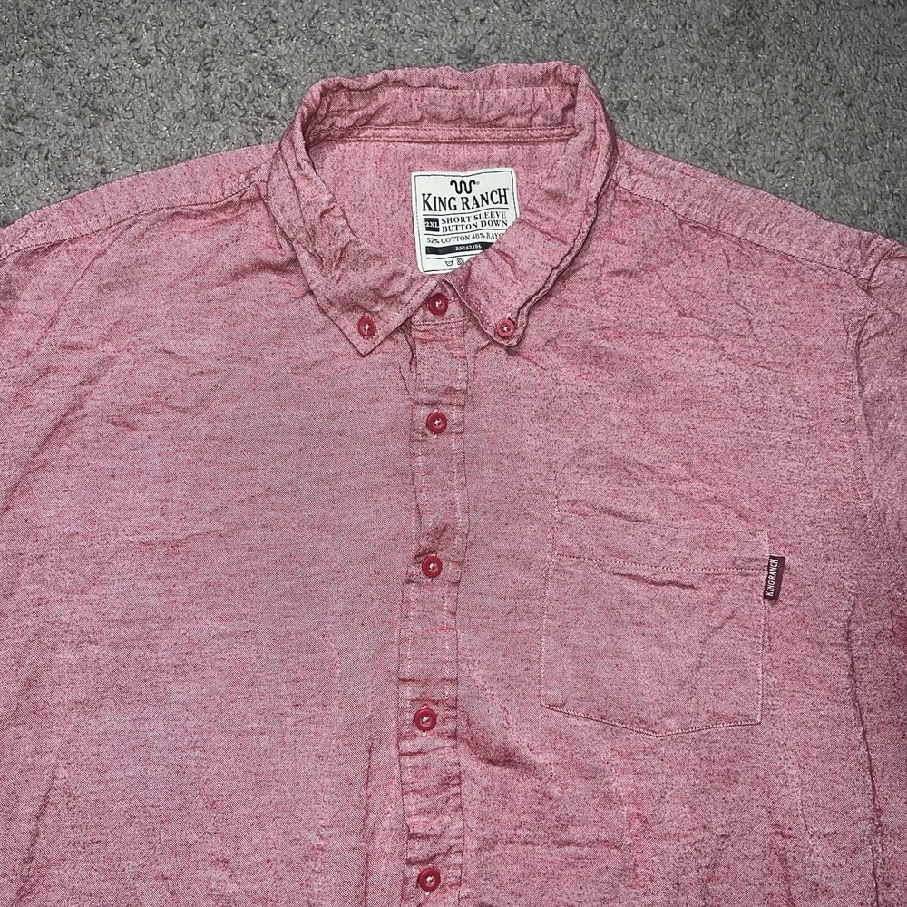 King Ranch Mens 2XL Red Cotton Blend Short Sleeve Pocket Button Down Shirt